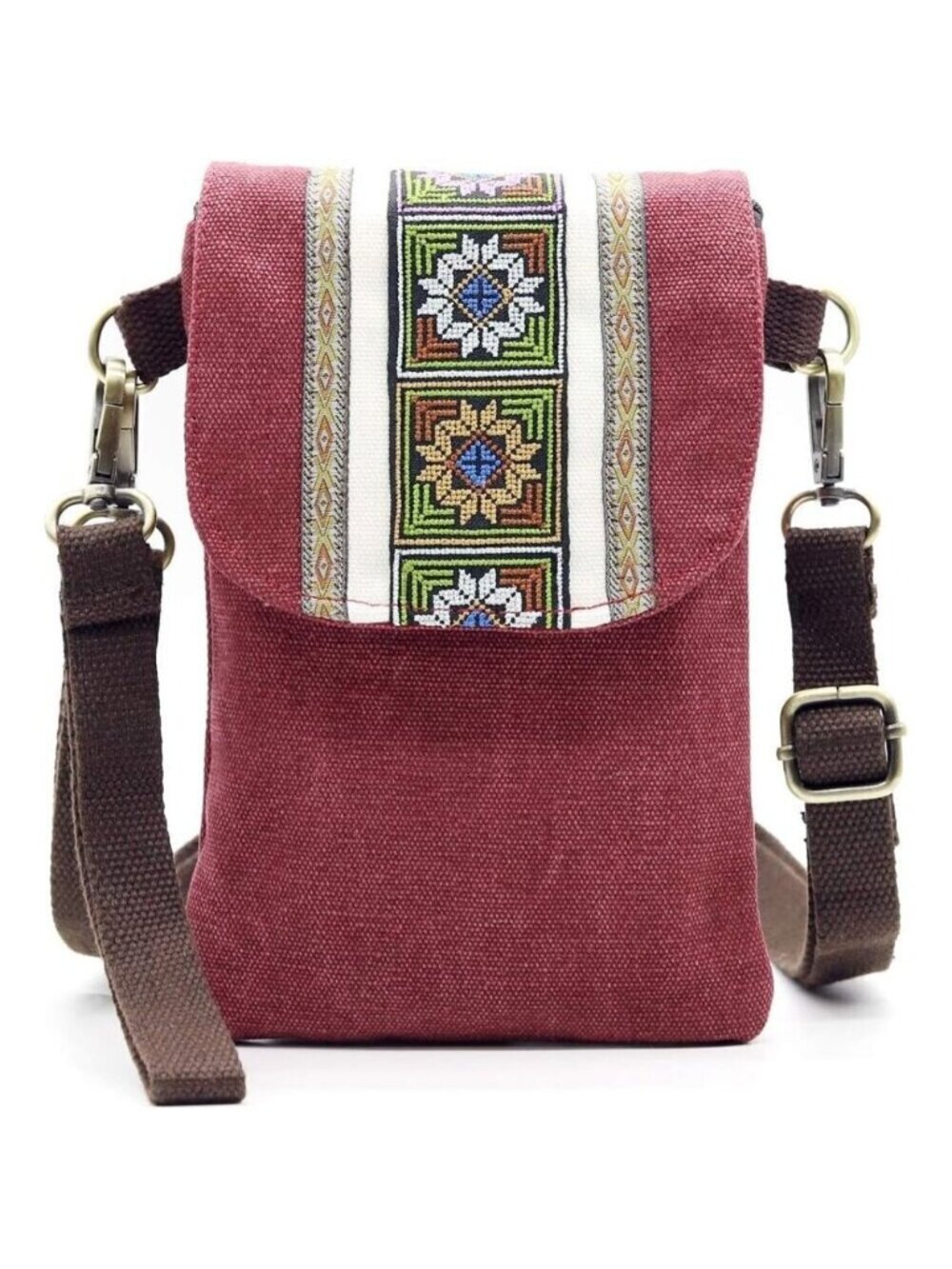 Women's Red Wine Vintage Embroidered Cute Mini Cross Body Bag Small Handbags